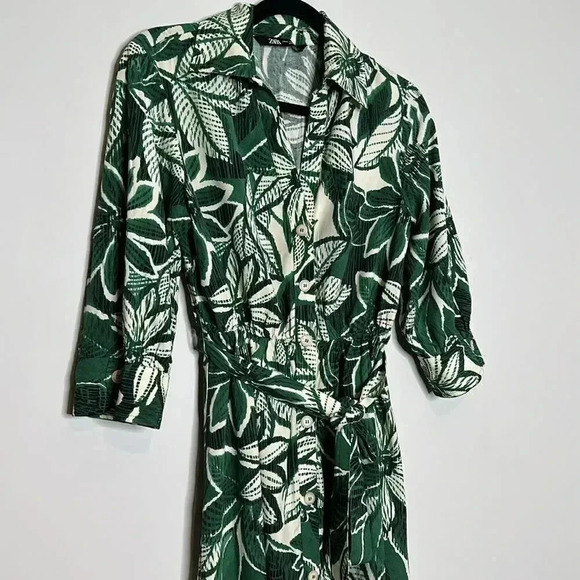 ZARA GREEN PRINTED SHIRT DRESS- XS - Picture 9 of 14